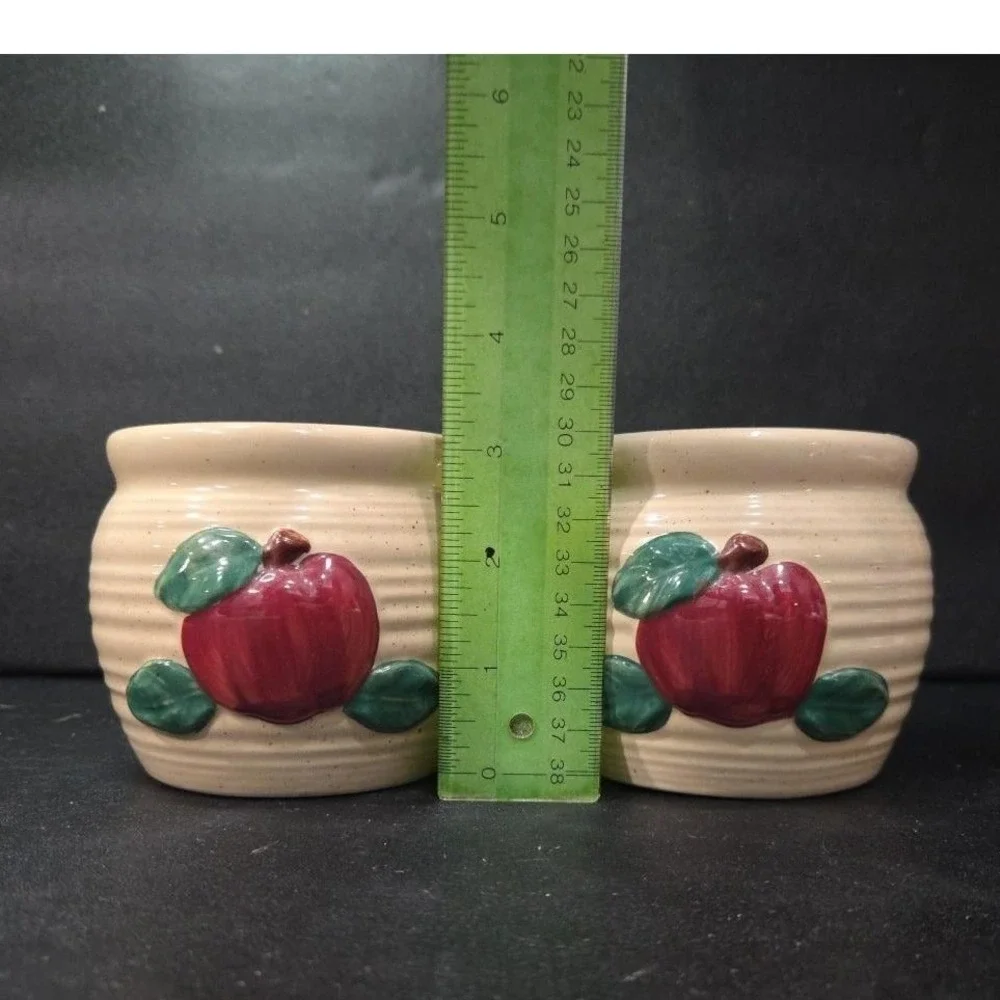Ceramic Bright Red Apple Candleholders, Set of 2, Vintage Hand Painted Votives